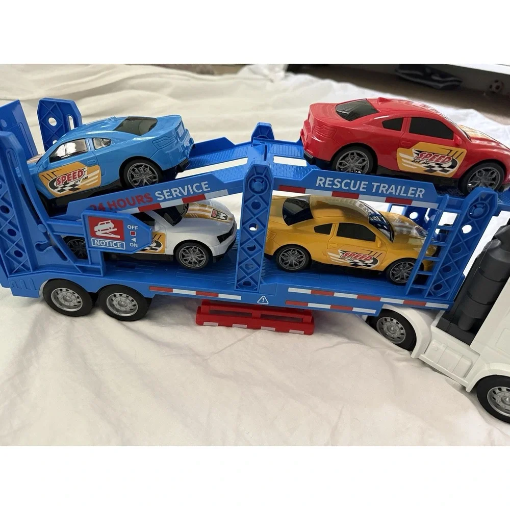 Semi Truck Toy for Boy Ages 3 4 5 6, Adjustable Double Decker Carrier Truck Used